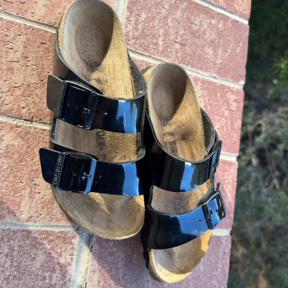 Birkenstock Black Birko-Flor Patent Arizona Sandals - Picture 3 of 7